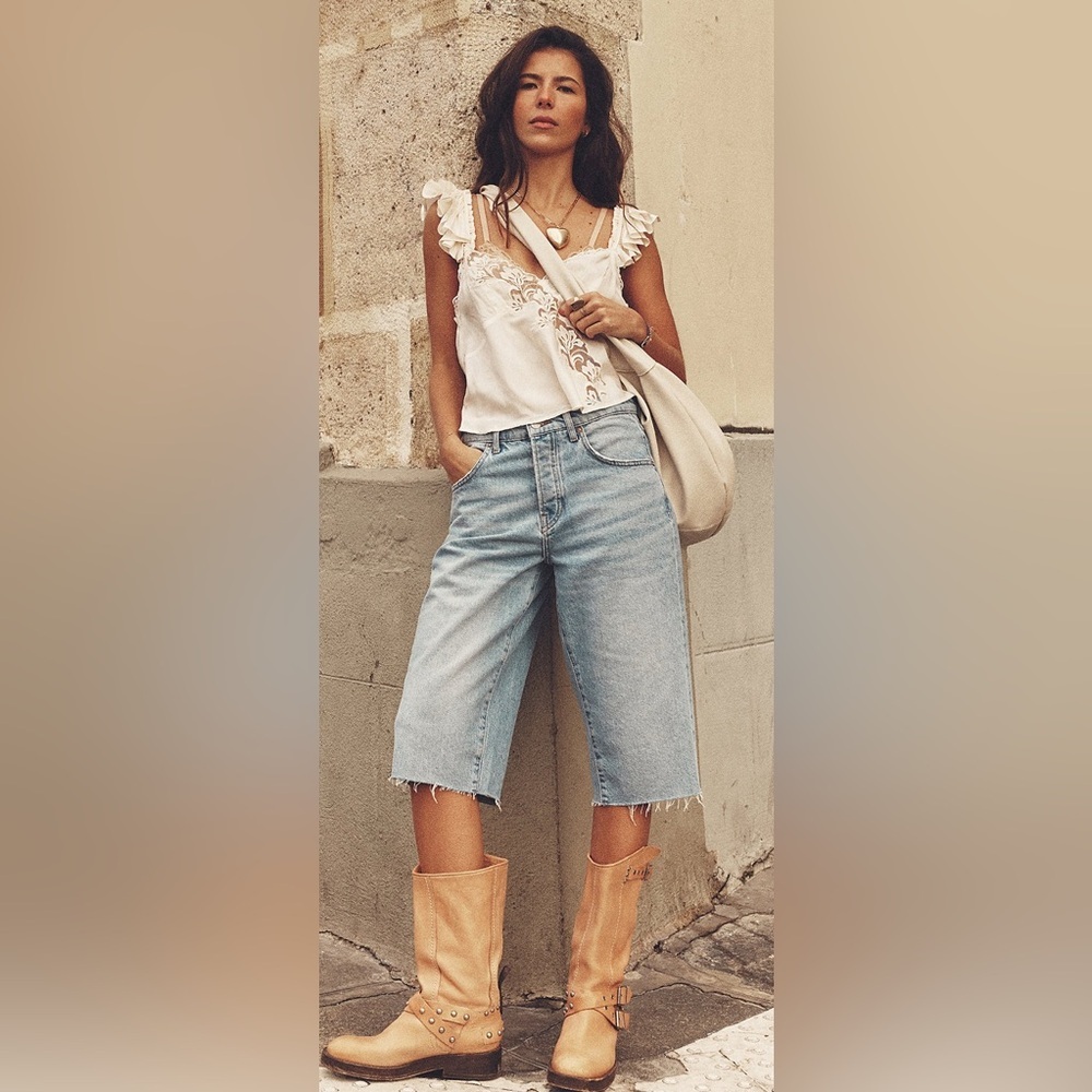Free People Light Wash Denim Knee-Length Jean Shorts - Picture 2 of 11